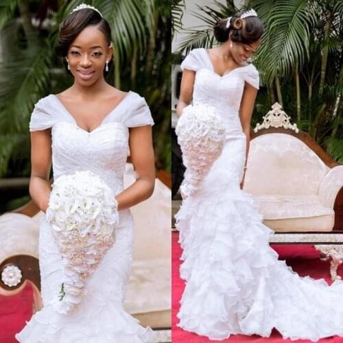 African Plus Size Wedding Dresses Pleats Tiered vestido de novia South African Bridal Gowns Custom Made Mermaid Wedding Dresses