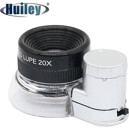 Pocket Size 20X Adjustable Zoom LED Lupe Illuminated Magnifier Cloth Fabrics Detecting Magnifying Glass Loupe with 6LED