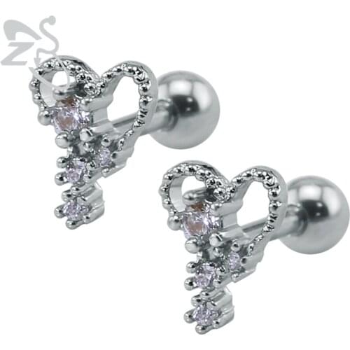 ZS Heart Stud Earrings for Women Shape Crystal Earrings Stud Stainless Steel Cute Brincos Ear Studs Piercings Earring For Women