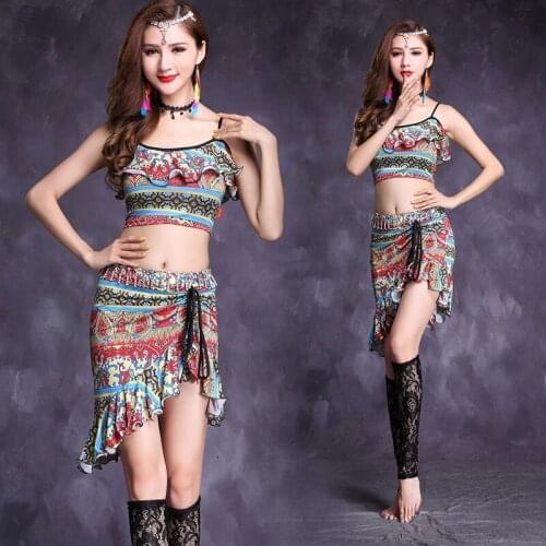 Belly Dancing Practice 2019 New Performing Clothes Women Short Sleeve Short Skirt Suit Indian Dance Performance Costumes H4536