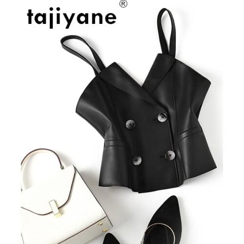 Tajiyane Summer Women Vest Real Sheepskin Slieeveless Jackets Womens Genuine Leather Vests Woman Clothing Chaleco Mujer TN2856
