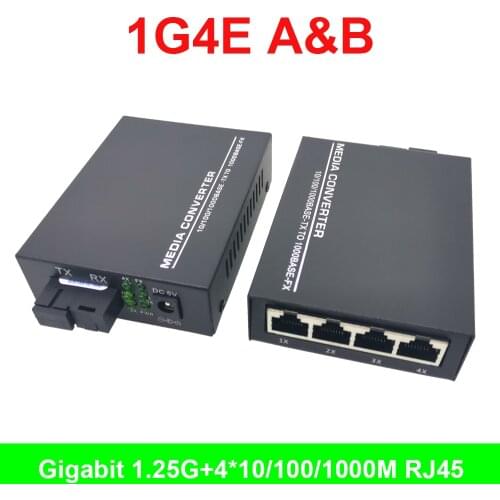 1G4E 1 pair 20KM Gigabit 4 Port Fiber optic gigabit ethernet switch Single Mode Single Fiber Media Transceiver