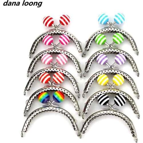 1 piece 8.5 cm stripe lollipop bead metal purse Frame bright and clean semicircle silver kiss clasp bag accessory