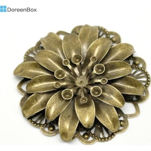 10 PCs Doreen Box Filigree Flower Embellishment Findings Antique Bronze Color For DIY Jewelry Making Accessories 4.8x4.8cm