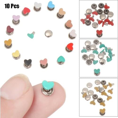 10 Pcs Mini Heart Pattern DIY Doll Buttons 6mm Metal Mushroom Spikes Doll Buckle Belt Buckles Bag Shoes Clothes Accessory