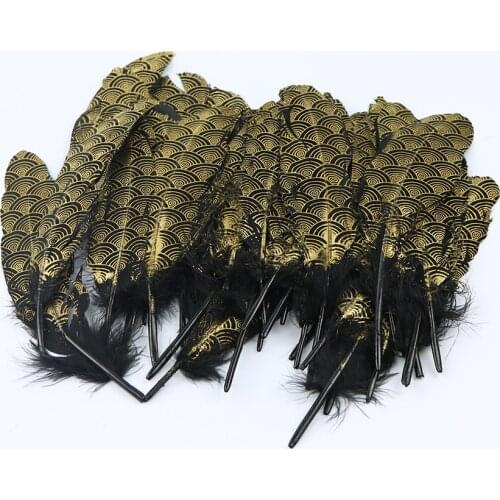 10pcs/pack Printing Gold Goose Swan Feathers Jewelry Making Feathers 15-20cm/6-8 inch Wedding Party Decoration Plumage