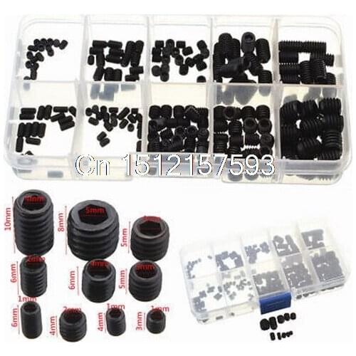 200PCS 12.9 Class Allen Head Socket Hex Set Grub Screw Assortment Kit Cup Point