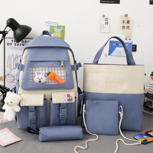 2021 4Pcs/set Canvas School Backpacks Women New Cute School Bags for Teenage Girls Bookbags Students Travel Shoulder Bags Female