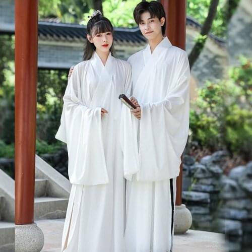 2021 Chinese Traditional Hanfu Costume White Hanfu Dress For Women Men Chinese Folk Dance Costumes Hanfu Festival Outfit