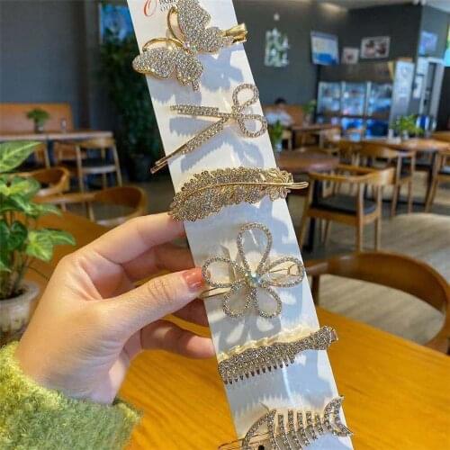 6pcs/set Shining Rhinestone Hair Clips for Women Elegant Design Feather Comb Scissors Barrettes Stick Hairpin Hair Accessories