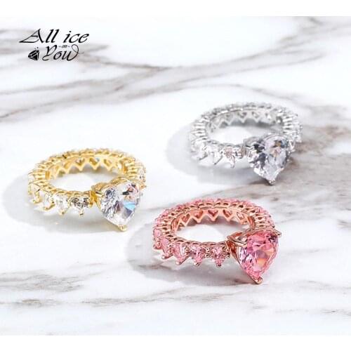 ALLICEONYOU Iced Out Cubic Zirconia Heart Ring Gold-plated Copper Hip Hop High Quality Fashion Women Jewelry For Sisters Gifts
