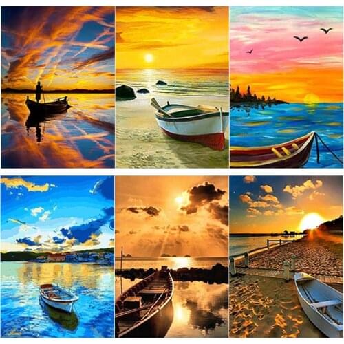 New 5D DIY Diamond Painting Sea View Cross Stitch Beach Boat Diamond Embroidery Full Square Round Drill Crafts Home Decor Gift