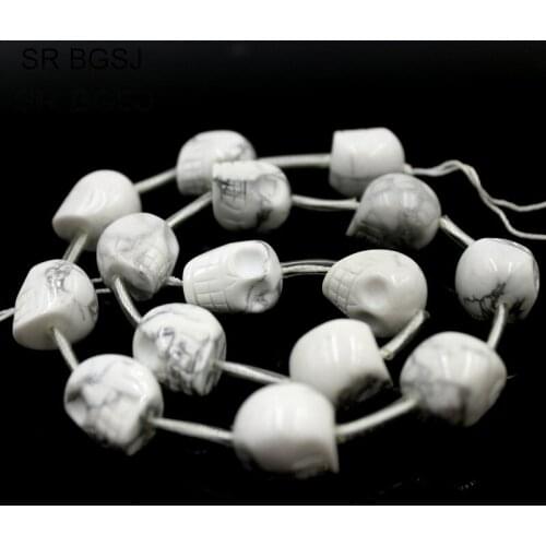 Free shipping 12x16mm Vintage Punk Carved Skull Head Natural White Turquoises Howlite Jewelry Making Beads Strand 15"