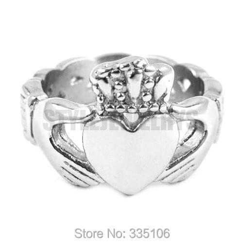 Free shipping! Irish Claddagh Style Hand to Hold a Heart with Crown Ring Stainless Steel Jewelry Celtic Knot Women Ring SWR0023
