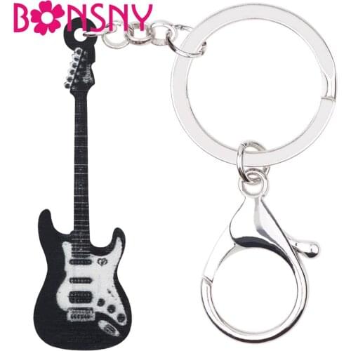 Bonsny Acrylic Anime Guitar Key Chains Rings Jewelry Bag Car Wallet Decoration Keychains For Women Girls Teen Men Gift Accessory