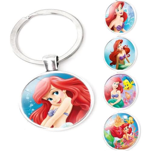 Disney The Little Mermaid Princess Ariel Cartoon Time Gem Keychain Bag Ornament Car Keychain Ornament Small Gifts