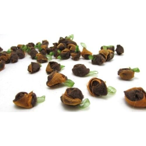 15 Pieces Brown Acrylic Felt Rolled Flower Buds|With Leaf Loop|Glued|Floral Empplique|Rosette Flowers|Rose Buds|Flower Decor