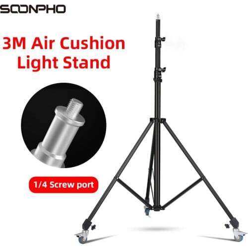 Quick installation 3 Meter/9ft Heavy Duty Impact Air Cushioned Video Studio Light Stand With Omni-directional wheel
