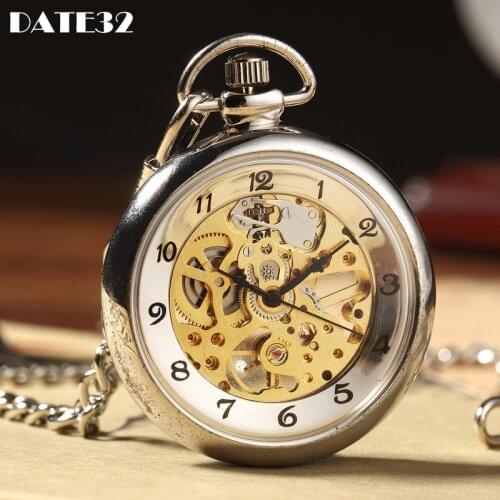 Antique Mechanical Pocket Watch for Collection Roman Numerals Skeleton Dial Fob China Clock with Gift Box for Gifts Dropshipping