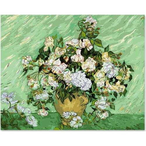 Digital oil painting DIY decoration drawing room bedroom sofa background Van Gogh white rose famous