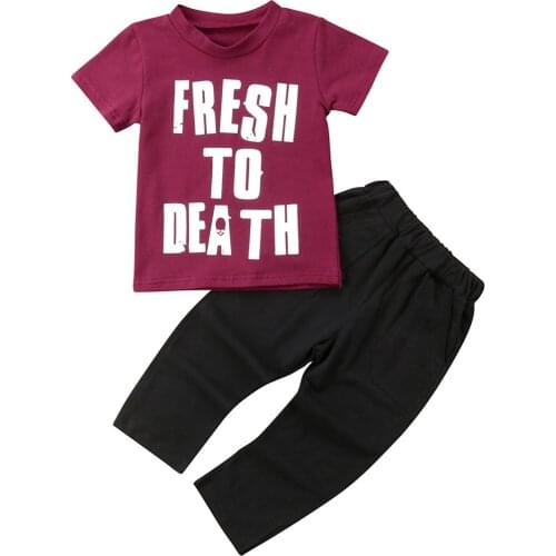 Kids Baby Boys Casual Short Sleeve Tops T-shirt Pants Trousers Outfits Clothes Fresh to death letter T shirt coo boy set
