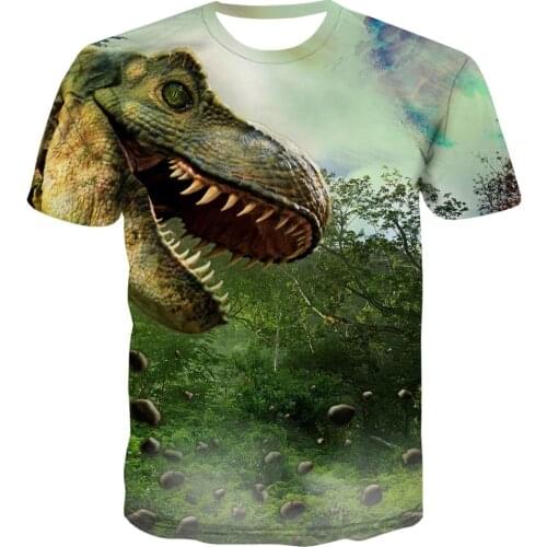 Mens dinosaur print T-shirt forest animal 3d print streetwear anime hip-hop