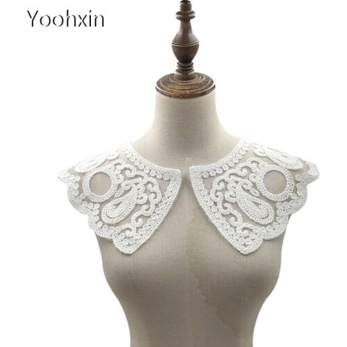 HOT white Plush flower embroidery DIY lace collar Fabric Sewing Applique ribbon trim neckline craft cloth Wedding home Textile
