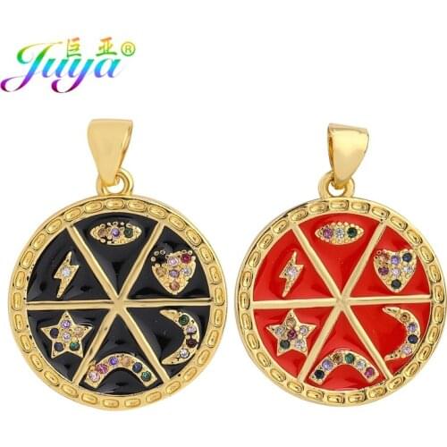 Juya DIY Enamel Round Greek Evil Eye Star Heart Moon Flash Charms For Handicraft Christmas Jewelry Making Accessories Supplies
