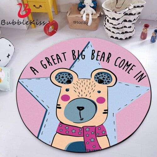 Bubble Kiss Cartoon Round Carpet Non-Slip Kids Room Decor Rug Polyester Living Room Carpet Bedside Pink Rug Baby Crawl Soft Rug
