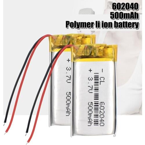 500mAH 3.7V 602040 polymer lithium ion / Li-ion Rechargeable battery For mp3 mp4 GPS Voice Recorder Backup Power PC Smart Watch