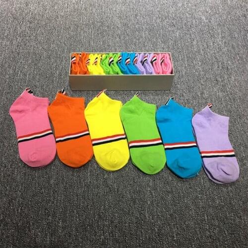 2021 Fashion TB Brand Ankle Socks Men Women Cotton Striped No Show Casual Sports Crew Socks Ins Color 6 Pairs