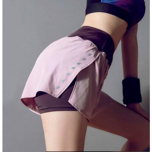 New Womens Sports Short Yoga Clothes with Underpants Fake Two-piece Fitness Loose Marathon Workout Shorts for Girls