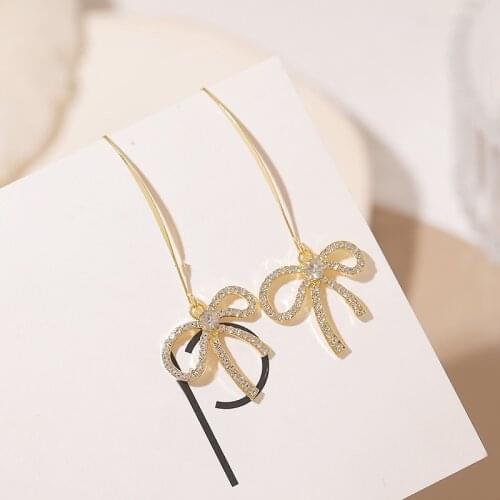 New Rhinestone Earrings For Women Korean Fashion Geometry Bowknot Woman Earrings Trendy Tide Jewelry Accessories Wholesale 2021