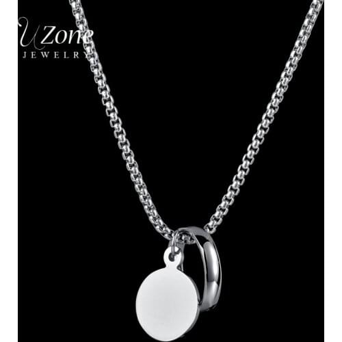 Uzone Punk Stainless Steel Round Pendant Necklace Stainless Steel Adjustable Chain Necklaces For Women Men Party Jewelry Gift