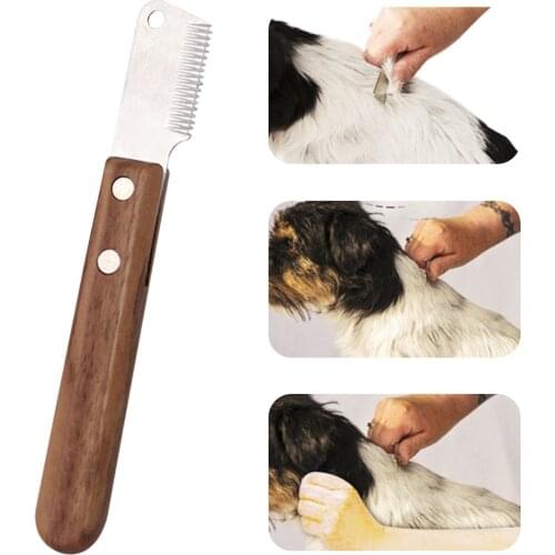 Left/right Hand Wood Handle Professional Dog Comb Stainless Steel Pet Hair Stripping Knife Excess Hair Accessories Pet Utensils