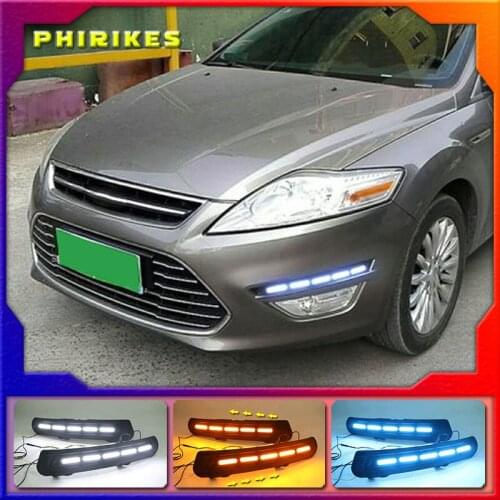 LED For Ford Mondeo 2011 2012 2013 Driving Daytime Running Light DRL fog lamp 12V Relay Daylight With Turn Yellow Signal