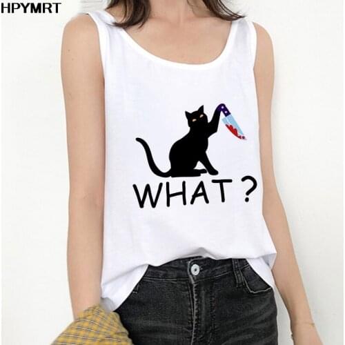 Black Cat Print Crop Top Women Sexy Solid Summer Camis Vest Sleeveless Cool Streetwear Female Casual O-neck Tank Tops Clothing