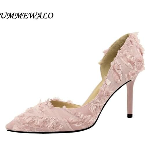 UMMEWALO High Heels Shoes Women Silk Design Pointed Toe Pumps Women Super High Shoes Ladies Shoes New Arrival