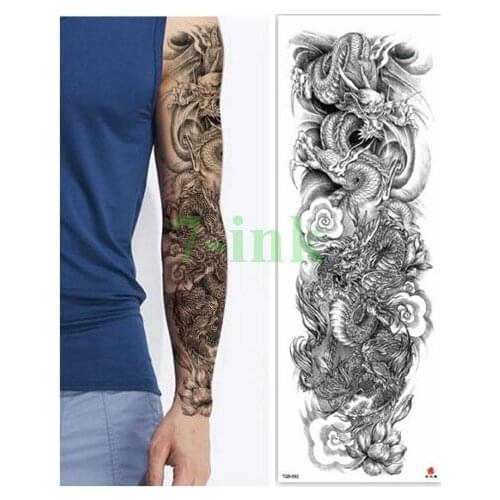 Waterproof Tattoos Sticker Full Arm Dragon king lotus tattoo Water Transfer flash tatoo fake tattoo for men women