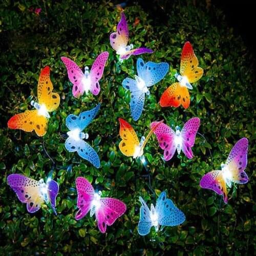 12 Leds Solar Powered Butterfly Fiber Optic Fairy String Lights Waterproof Christmas Outdoor Garden Holiday Decoration Lights