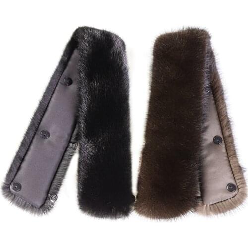 ZDFURS * Winter Women Real Mink Fur Collar of leather Coat Solid Warm Men Genuine Fur Stand Collar Black Brown Button Lining