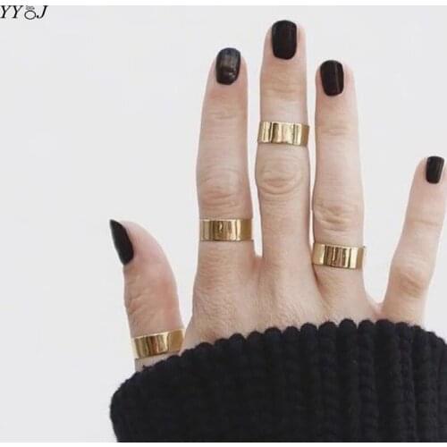 Gold boyfriend band midi ring for women stainless steel plain wide stackable ring minimalist basic vintage fashion 2021