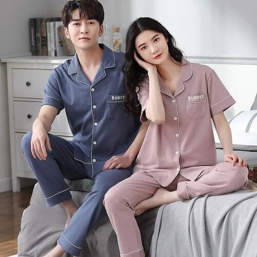 2021 Summer 100% Cotton Pajamas Sleepwear Plus Size Short Sleeve Pijamas For Lovers Man Home Clothes Ladies Sleep Nightgown