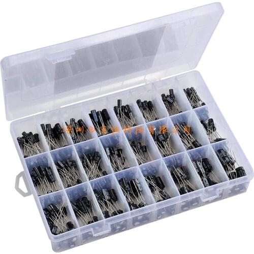 500pcs 24 kinds in-line electrolytic capacitor box kit range 0.1uF - 1000uF sample box