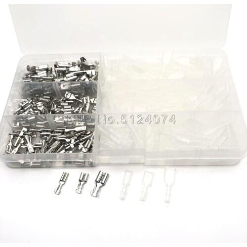 300pcs/lot 150sets/box 6.3/4.8/2.8 spring + sheath plug-in cold-pressed terminals wires connectors connecting mixed kit sets