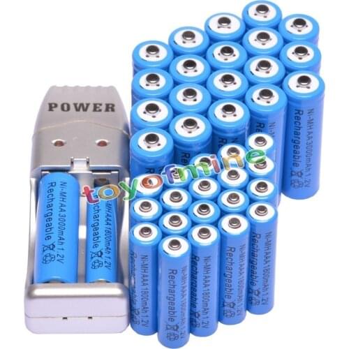 AA + AAA 1.2V 1800mAh 3000mAh NiMH Blue Rechargeable Battery Cell + AA AAA USB Charger 14500 Batteries GTL EvreFire