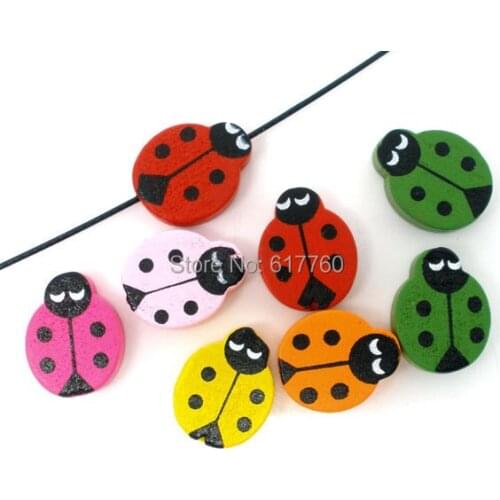 Free Shipping! 100 Mixed Painted Ladybug Wood Spacer Beads 19x15mm (E05606)
