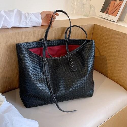 Large PU Woven Womens Bag High Capacity Shoulder Bags 2021 Fall Winter Newest Handbag Ladies Luxury Designer Tote Bags Female