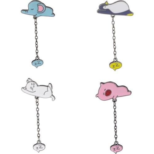 Sleep white cat pins slept blue elephant broches couch pink pig enamel brooch Snoring penguin jewelry woman daughter children