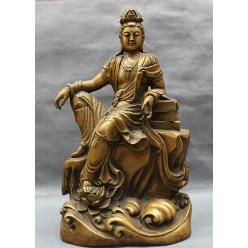Fast shipping USPS to USA S1391 19" Folk Chinese Bronze Lotus GuanYin Buddha Kwan-Yin Goddess Statue Sculpture